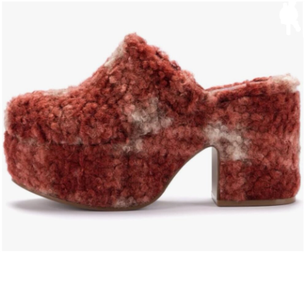 Pazzion Red Plaid Platform Rounded Toe Mules Clogs Slip On Chunky Heel Slipper